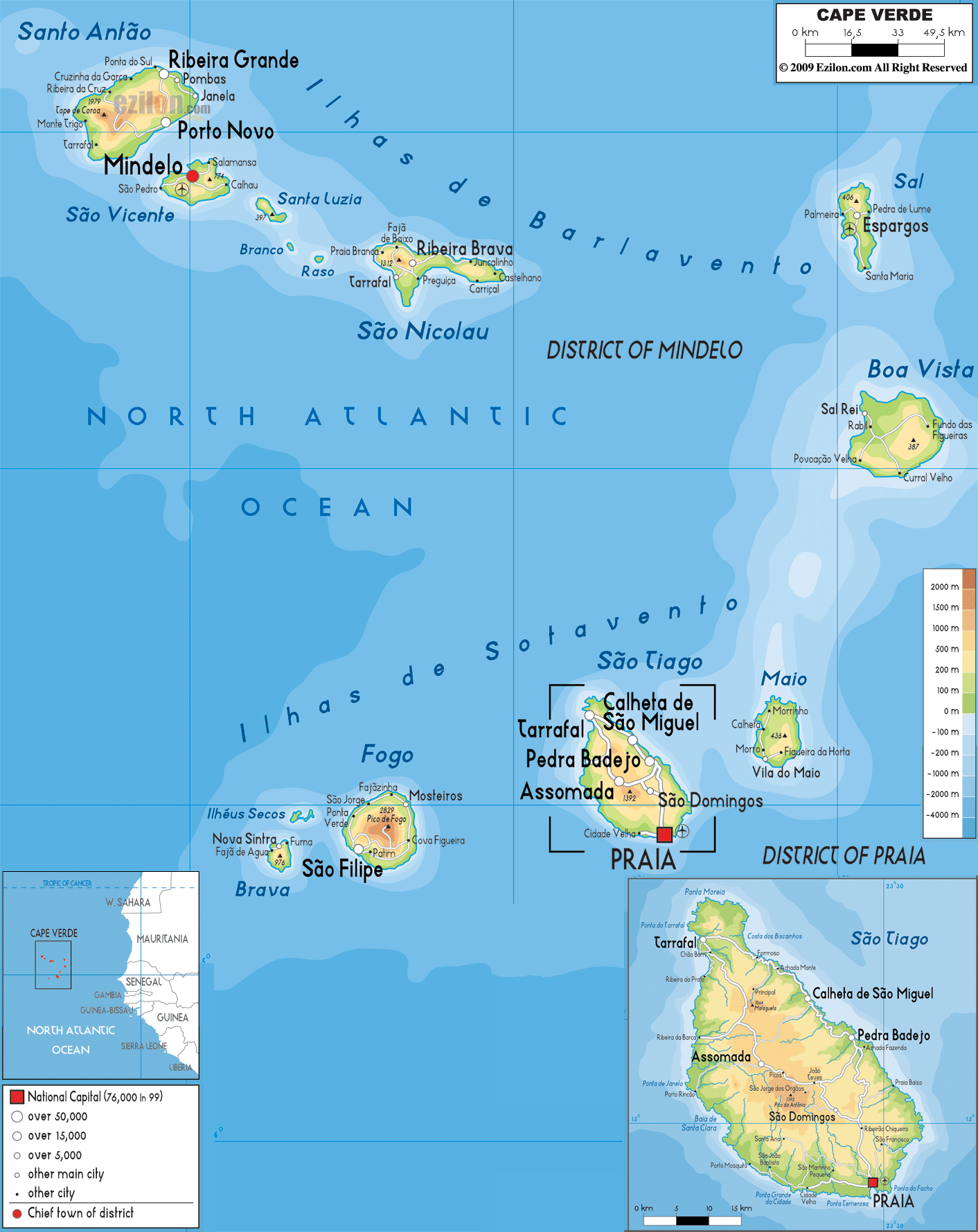 CAPE VERDE PHYSICAL MAP